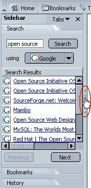 image of sidebar with
      handle